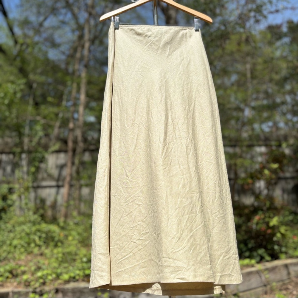 Lafayette 148 100% Linen Bias Cut Midi Skirt in Neutral Oat Size 12